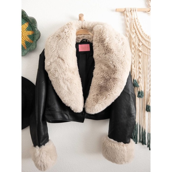 Azalea Wang Jackets & Blazers - AZALEA Wang Gisele Black Vegan Leather with Faux Fur 2X